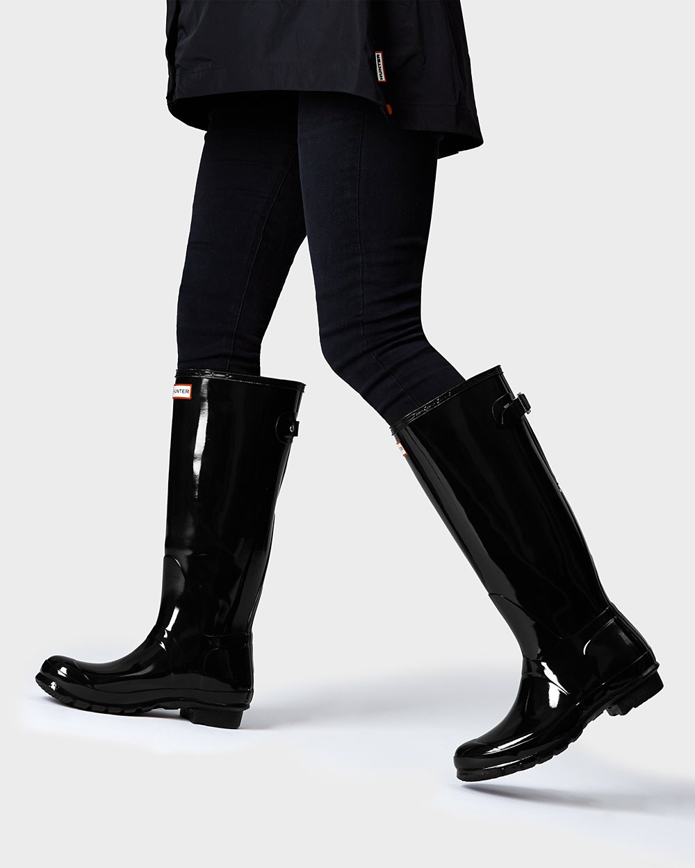 Galochas Altas Hunter Feminina Pretas - Original Back Adjustable Gloss - 62PXADTIC